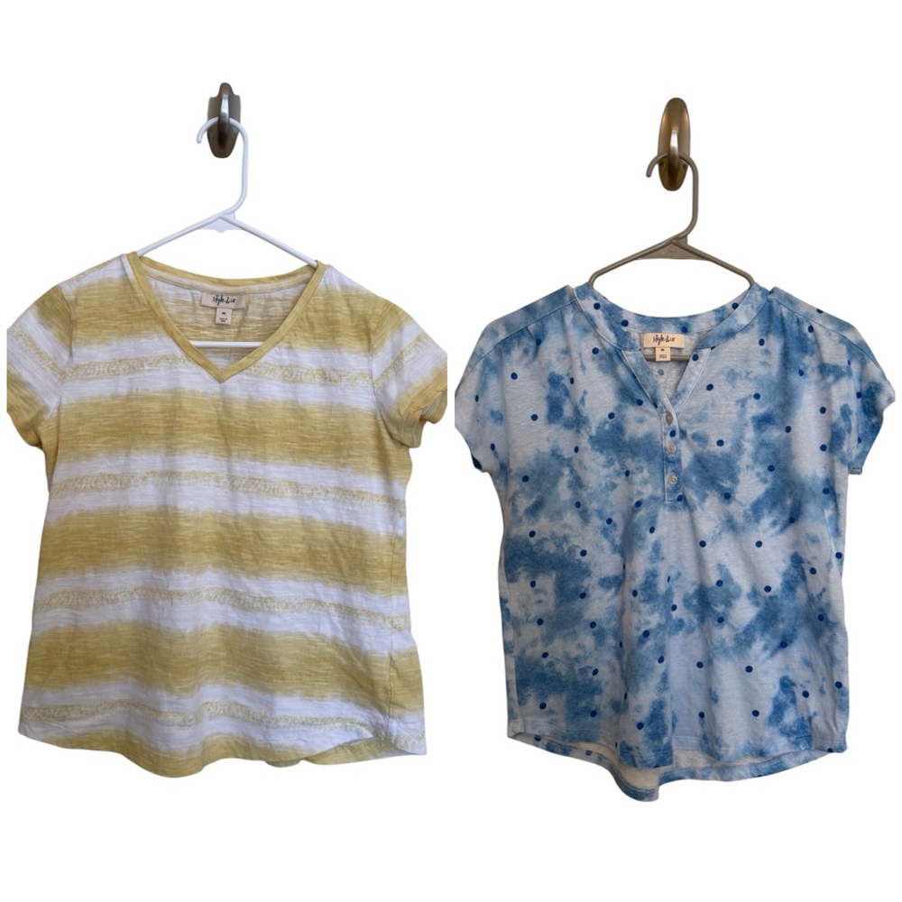 Style & Co. Yellow and Blue Short Sleeve Tees